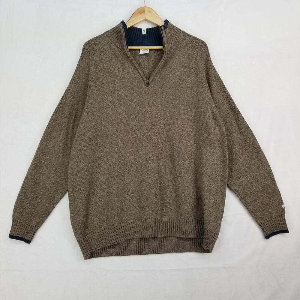 Columbia 1/4 Zip Pullover Sweater Mens XXL Taupe Brown Navy Blue - Picture 10 of 10